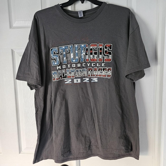 2023 Sturgis patriotic grey american flag biker core tshirt - Picture 2 of 3